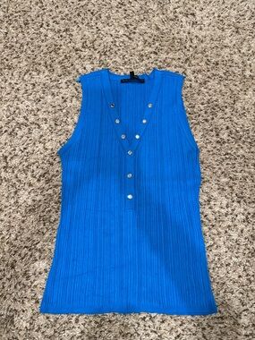 White House Black Market Electric Blue Ribbed V-Neck Tank